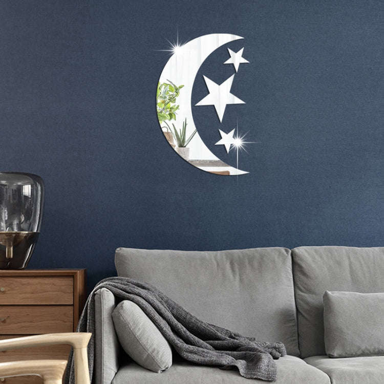 4pcs /Set Acrylic Moon Stars Mirror Wall Sticker Home Decoration Soft Mirror(Black)