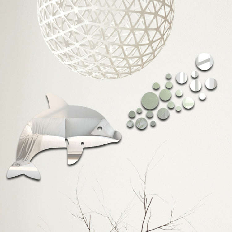 22pcs /Set Acrylic Dolphin Spitting Bubbles Mirror Wall Sticker Home Decoration Soft Mirror(Silver)