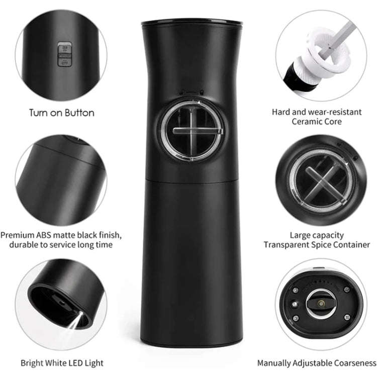 Gravity Induction Electric Salt And Pepper Grinder  Adjustable Coarseness with LED Light(Black)