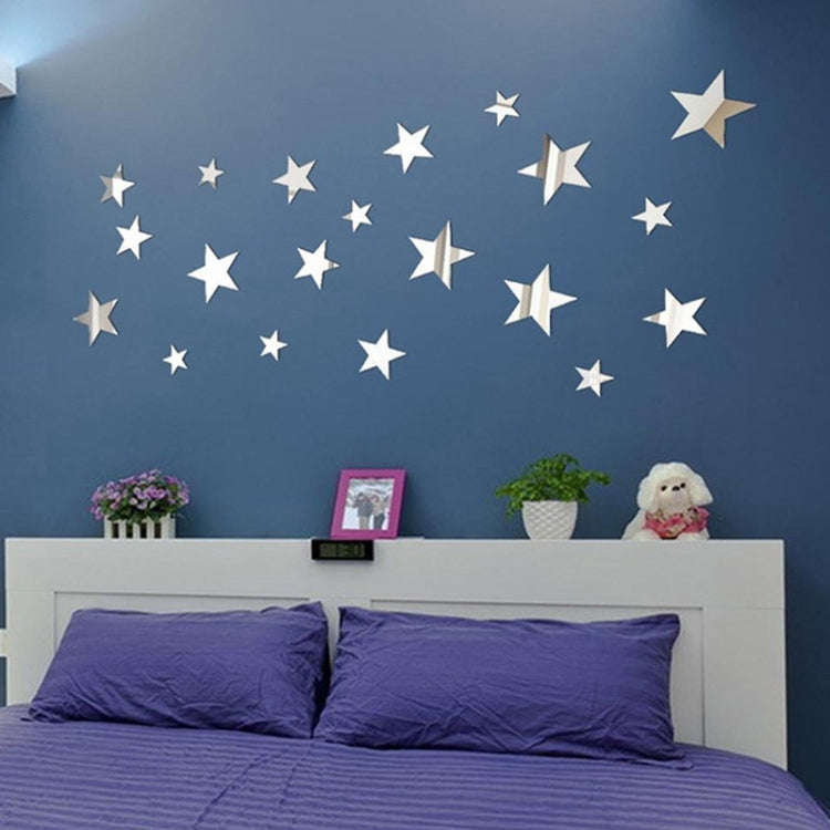 20pcs /Set Acrylic Stars Mirror Stereo Wall Stickers Home Decoration Soft Mirror(Silver)