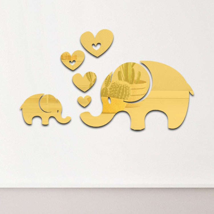 6pcs /Set Acrylic Elephant Mirror Stereo Wall Stickers Home Decoration Soft Mirror(Gold)