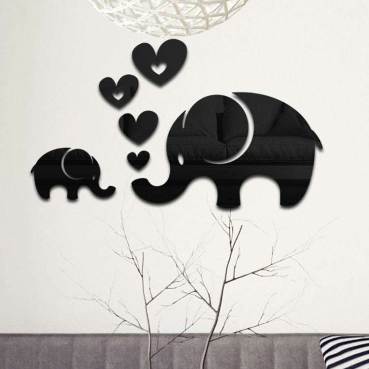 6pcs /Set Acrylic Elephant Mirror Stereo Wall Stickers Home Decoration Soft Mirror(Black)