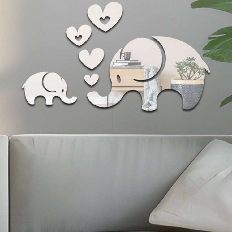6pcs /Set Acrylic Elephant Mirror Stereo Wall Stickers Home Decoration Soft Mirror(Black)