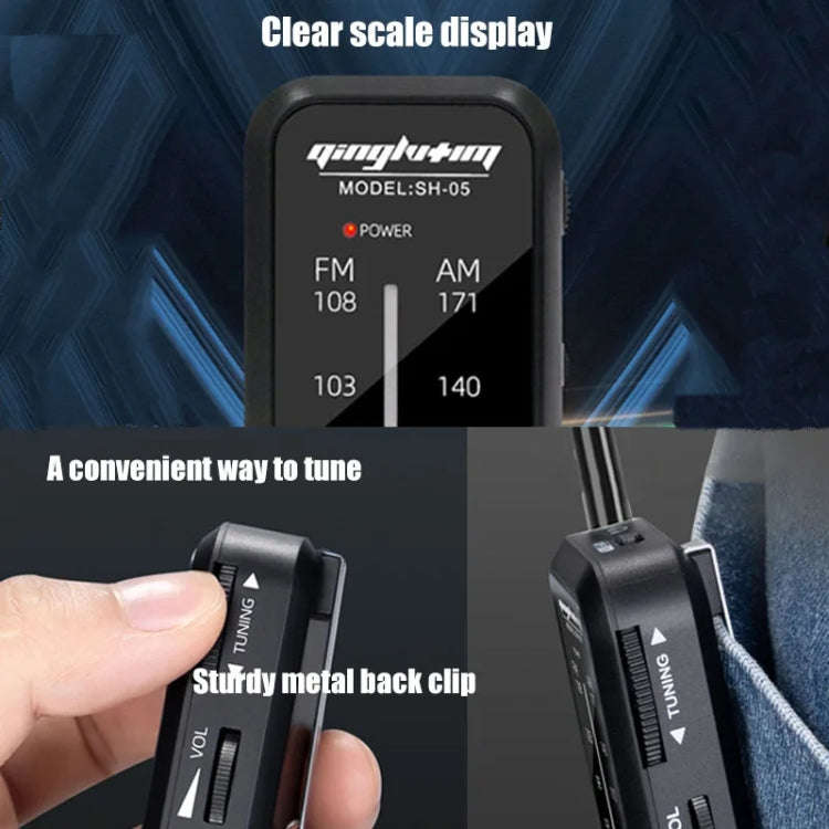 SH-05 Mini Listening Test Special Pin-Type FM/AM Two-Band Radio With Back Clip(Black)