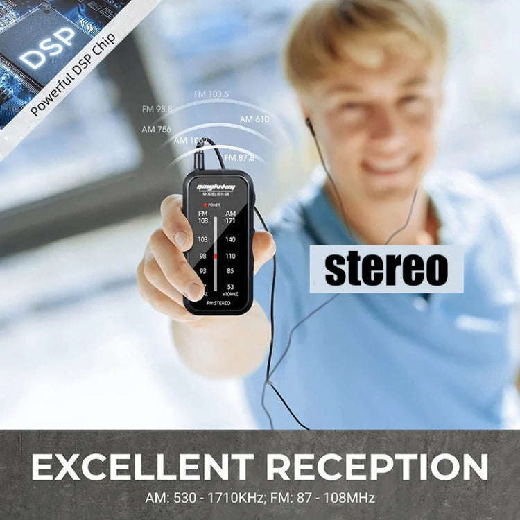 SH-05 Mini Listening Test Special Pin-Type FM/AM Two-Band Radio With Back Clip(Black)