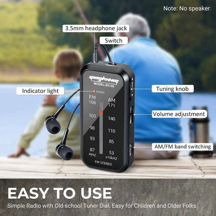 SH-05 Mini Listening Test Special Pin-Type FM/AM Two-Band Radio With Back Clip(Black)