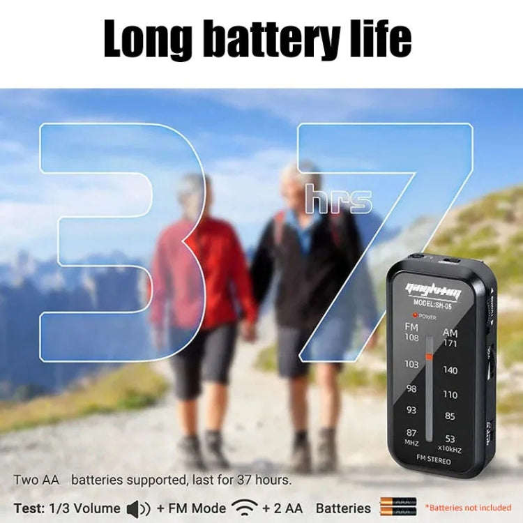 SH-05 Mini Listening Test Special Pin-Type FM/AM Two-Band Radio With Back Clip(Black)