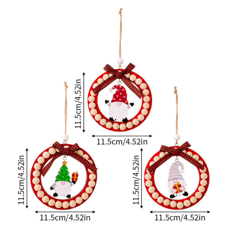 Wooden Wreath Christmas Tree Pendant Round Beaded Christmas Decoration Supplies(Gray)