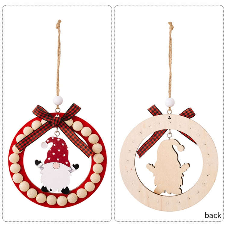 Wooden Wreath Christmas Tree Pendant Round Beaded Christmas Decoration Supplies(Gray)