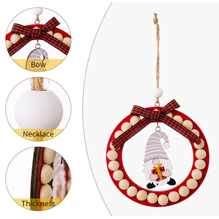 Wooden Wreath Christmas Tree Pendant Round Beaded Christmas Decoration Supplies(Gray)