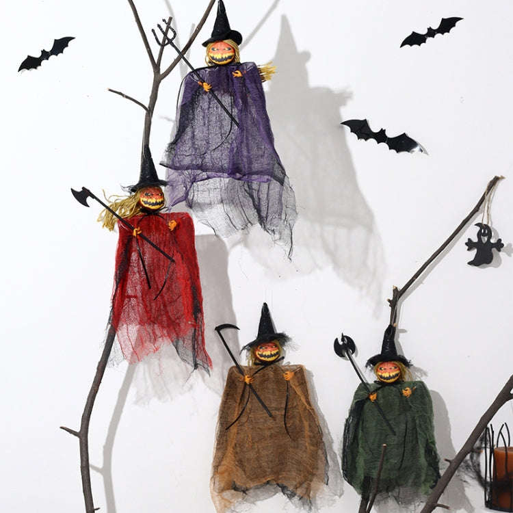 Halloween Terror Pumpkin Doll Pendant Haunted House Party Hanging Ghost Props(Red)