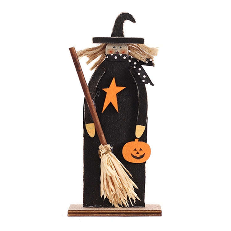 Halloween Decorations Witch Ghost Painted Wooden Ornament Party Decorative Props, Style: Broom Witch