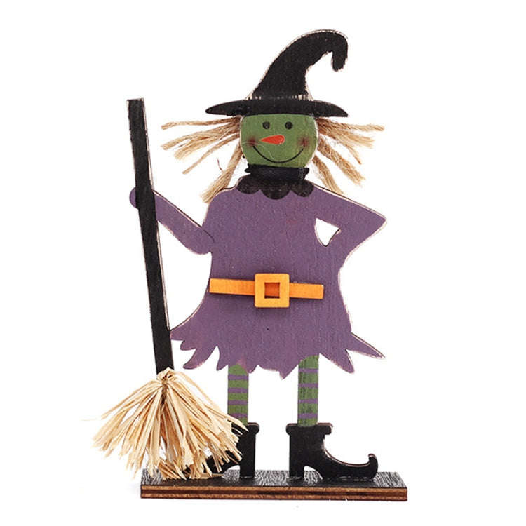 Halloween Decorations Witch Ghost Painted Wooden Ornament Party Decorative Props, Style: Purple W...