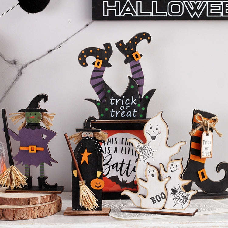 Halloween Decorations Witch Ghost Painted Wooden Ornament Party Decorative Props, Style: Ghost