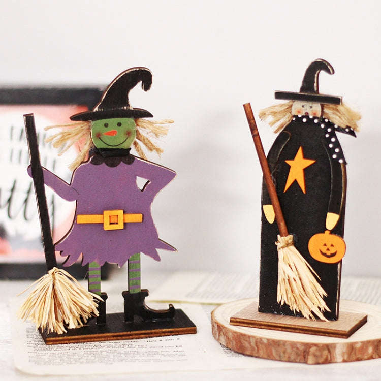 Halloween Decorations Witch Ghost Painted Wooden Ornament Party Decorative Props, Style: Witch Leg