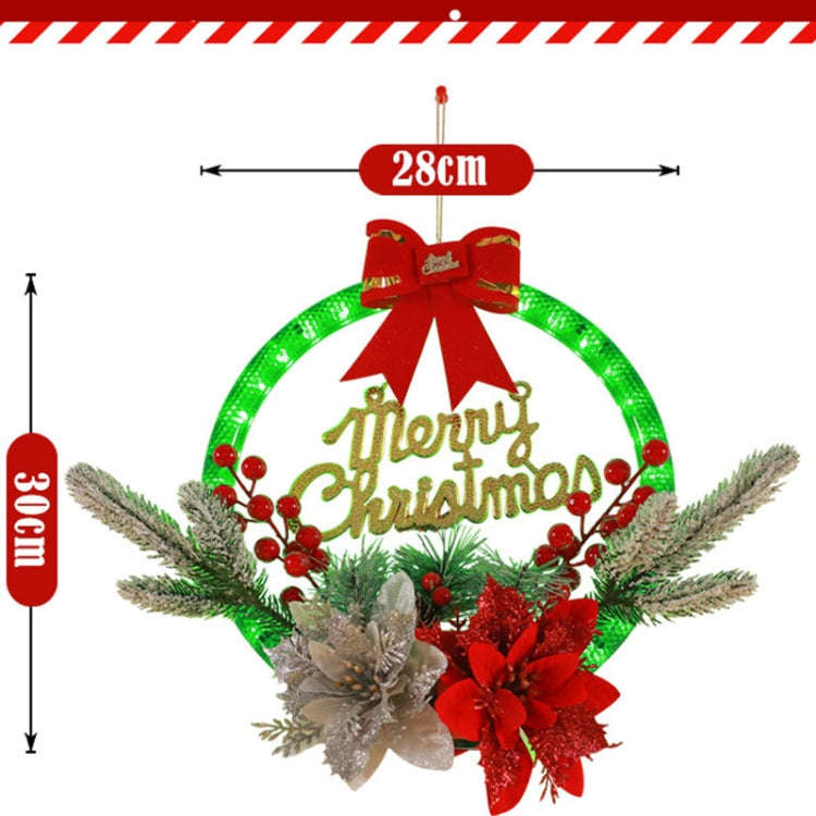 Christmas Wreath Timing Lighting Lights Door Decorations Pine Needle Ornaments Showcase(Red Flower)