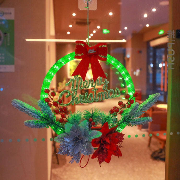 Christmas Wreath Timing Lighting Lights Door Decorations Pine Needle Ornaments Showcase(Red Flower)