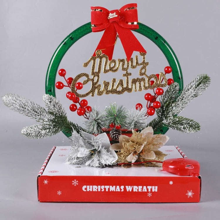 Christmas Wreath Timing Lighting Lights Door Decorations Pine Needle Ornaments Showcase(Red Flower)