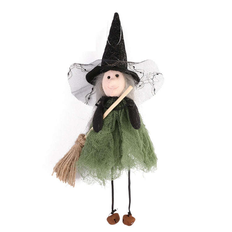Halloween Broom Witch Doll Pendant Ghost Festival Party Props(Green)