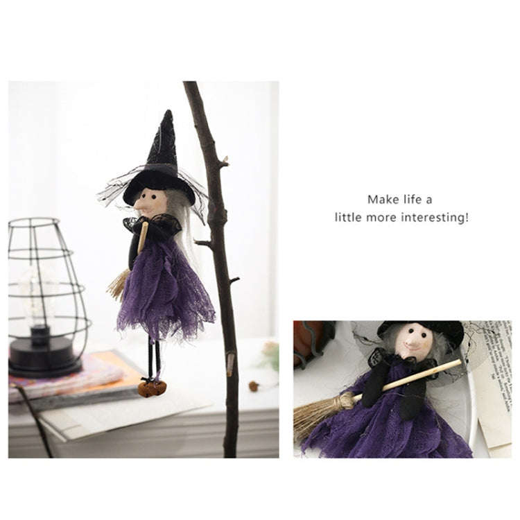 Halloween Broom Witch Doll Pendant Ghost Festival Party Props(Green)