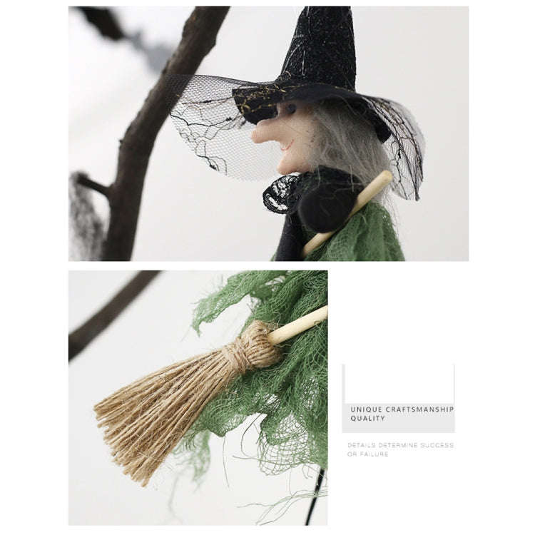 Halloween Broom Witch Doll Pendant Ghost Festival Party Props(Green)