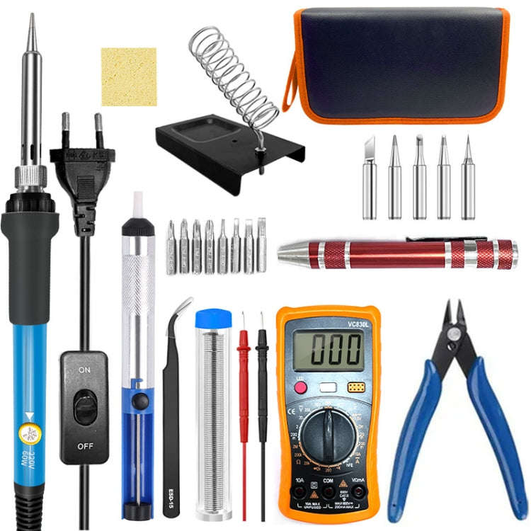 15-in-1 EU Plug 60W Adjustable Temperature Soldering Iron Set with VC830L Digital Multimeter