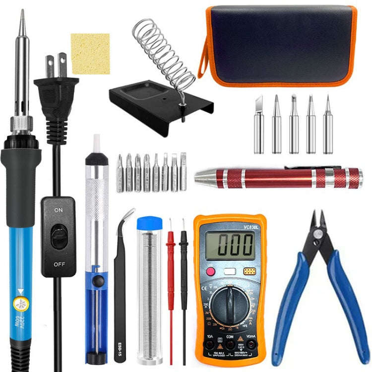 15-in-1 US Plug 60W Adjustable Temperature Soldering Iron Set with VC830L Digital Multimeter