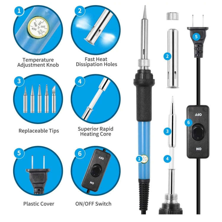19-in-1 EU Plug 60W Adjustable Temperature Soldering Iron Set with VC830L Digital Multimeter
