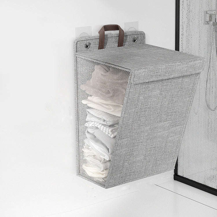 Foldable Hanging Laundry Basket Dirty Clothes Organizer with Lid, Color: Gray  45 x 35 x 10cm