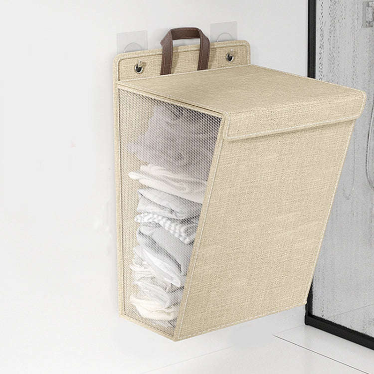 Foldable Hanging Laundry Basket Dirty Clothes Organizer with Lid, Color: Beige 56 x 39 x 13cm