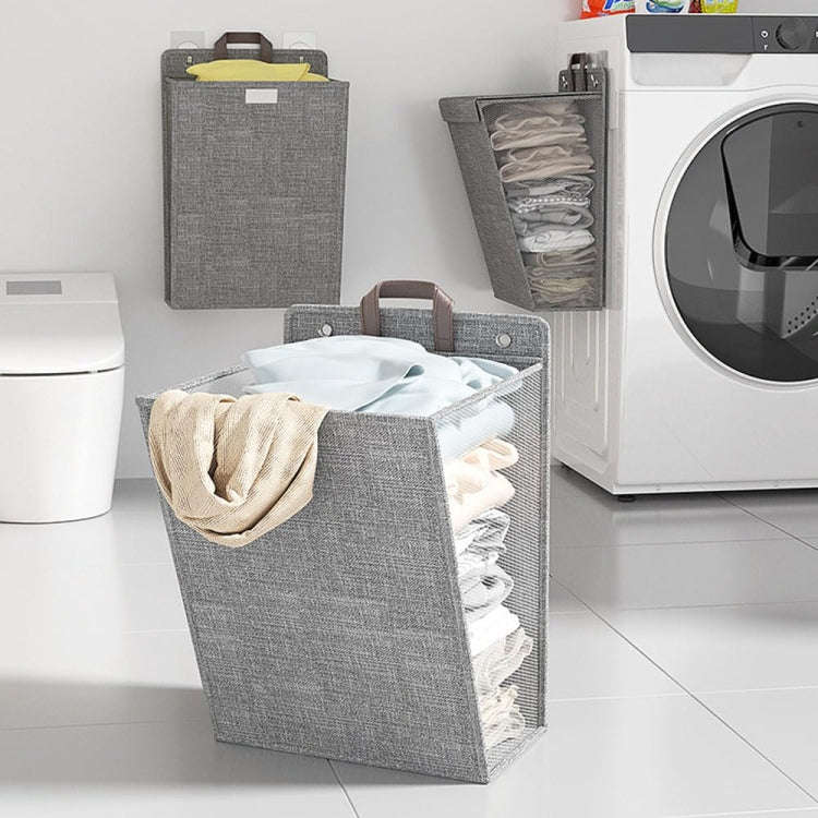 Foldable Hanging Laundry Basket Dirty Clothes Organizer with Lid, Color: Gray  56 x 39 x 13cm