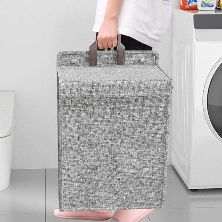 Foldable Hanging Laundry Basket Dirty Clothes Organizer with Lid, Color: Gray  56 x 39 x 13cm