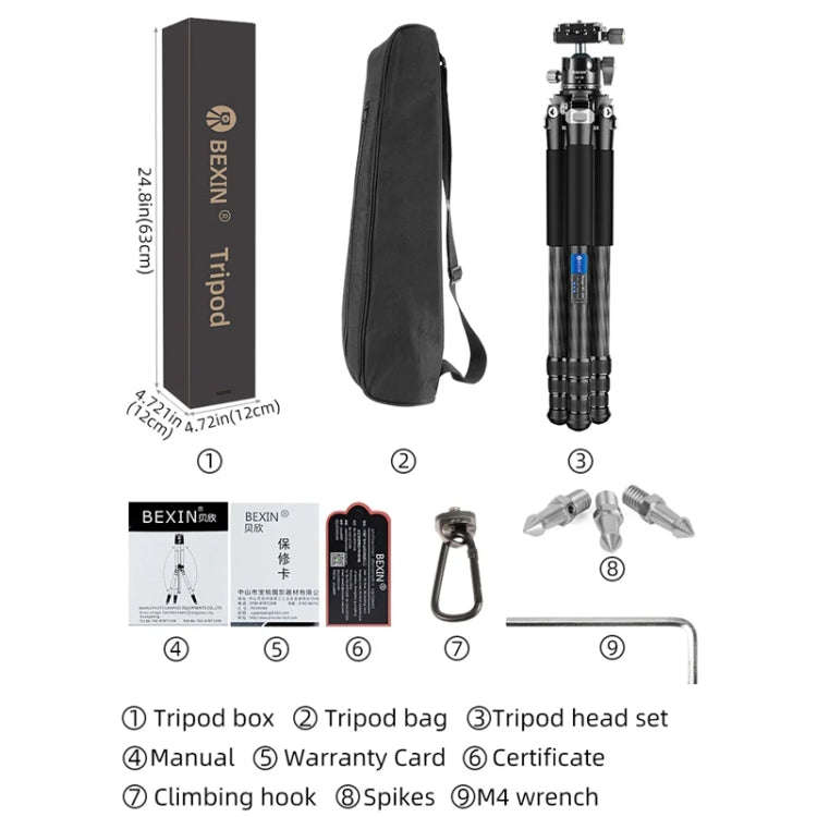 BEXIN RC254 Carbon Fiber Portable Folding Tripod SLR Camera Low Gravity Center Gimbal Photography...