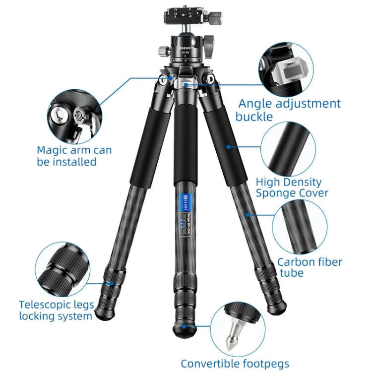 BEXIN RC254 Carbon Fiber Portable Folding Tripod SLR Camera Low Gravity Center Gimbal Photography...
