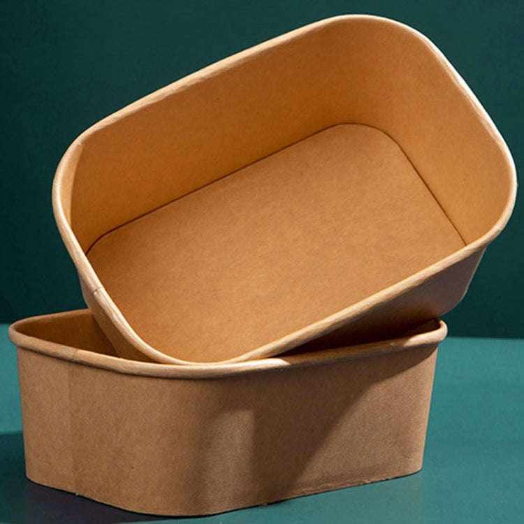 10pcs 1000ml Disposable Kraft Paper Lunch Box Rectangular Round Corner Takeaway Packaging Boxes(K...