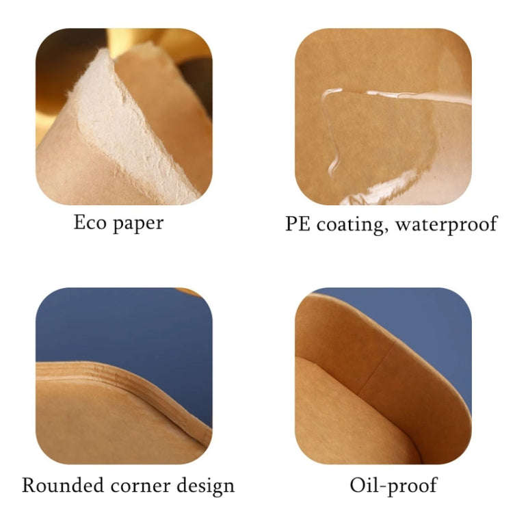 10pcs 750ml Disposable Kraft Paper Lunch Box Rectangular Round Corner Takeaway Packaging Boxes(K2...