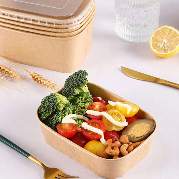 10pcs 1000ml Disposable Kraft Paper Lunch Box Rectangular Round Corner Takeaway Packaging Boxes(K...