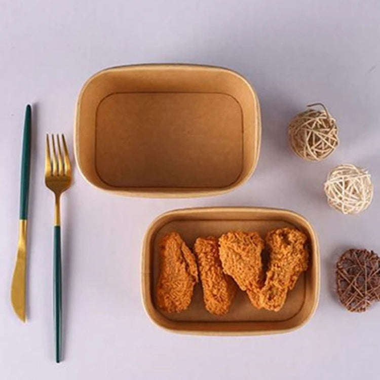 10pcs 750ml Disposable Kraft Paper Lunch Box Rectangular Round Corner Takeaway Packaging Boxes(K2...
