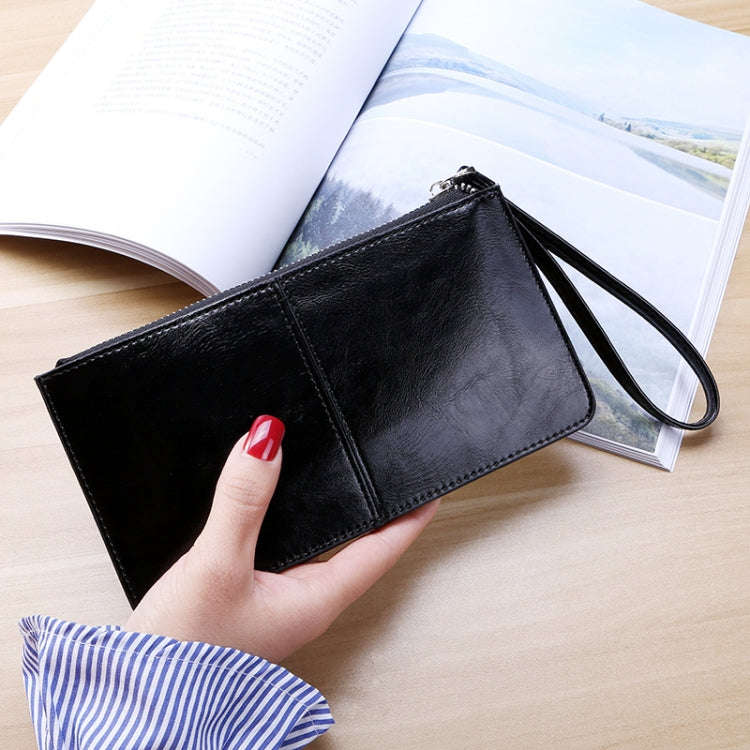 Ladies Long Zipper Multi-Card Slot Wallet Multifunctional Wristlet Wallet(Black)