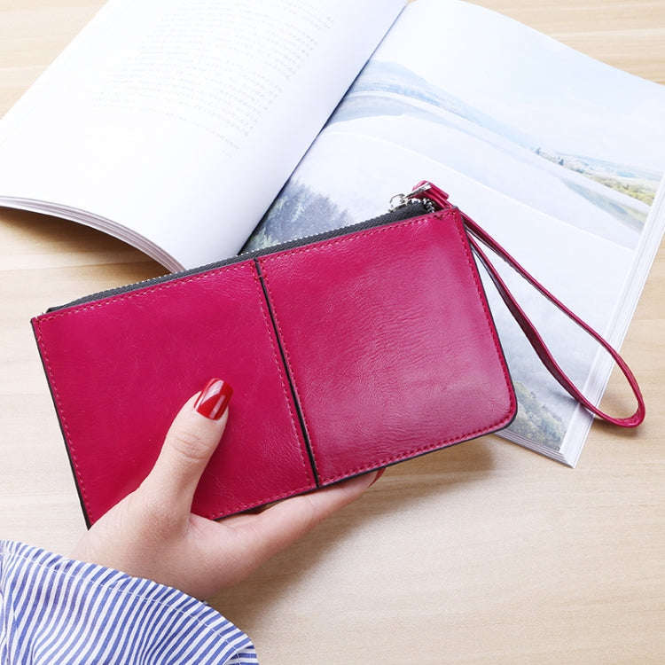 Ladies Long Zipper Multi-Card Slot Wallet Multifunctional Wristlet Wallet(Rose Red)