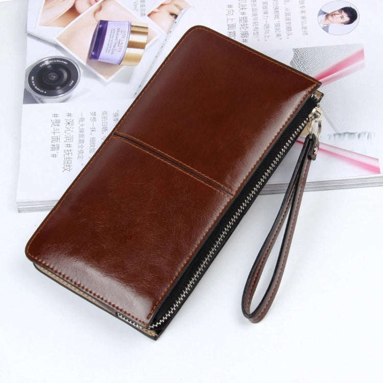 Ladies Long Zipper Multi-Card Slot Wallet Multifunctional Wristlet Wallet(Brown)