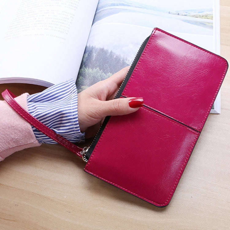 Ladies Long Zipper Multi-Card Slot Wallet Multifunctional Wristlet Wallet(Rose Red)