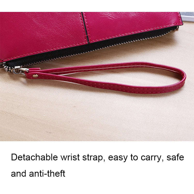 Ladies Long Zipper Multi-Card Slot Wallet Multifunctional Wristlet Wallet(Rose Red)