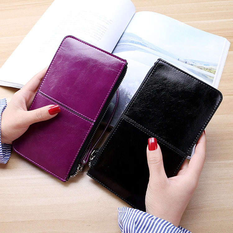 Ladies Long Zipper Multi-Card Slot Wallet Multifunctional Wristlet Wallet(Rose Red)