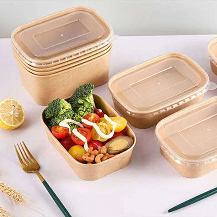 10pcs Disposable Rectangle Paper Bowl Lid Fast Food Packaging Box Cover, Style: PP Cover