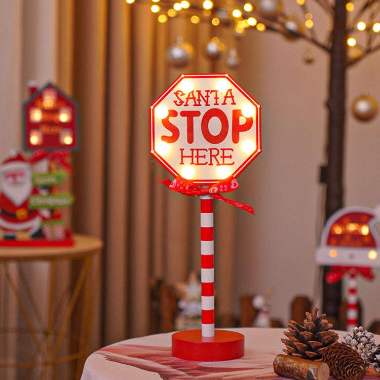 Christmas Street Sign STOP Decorative Lights Wooden Window Atmosphere LED Lights, Style: Octagon