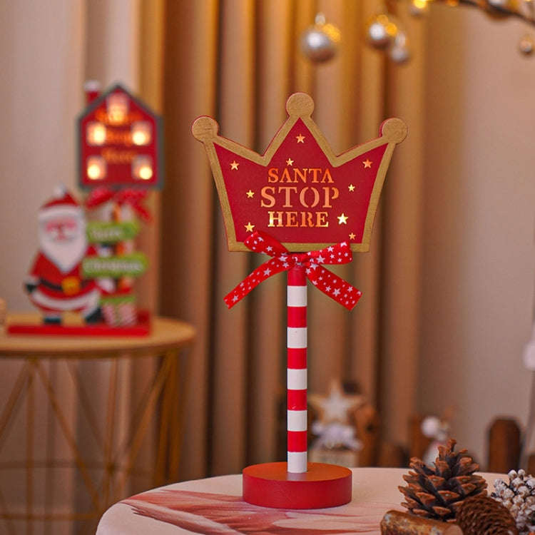 Christmas Street Sign STOP Decorative Lights Wooden Window Atmosphere LED Lights, Style: Crown