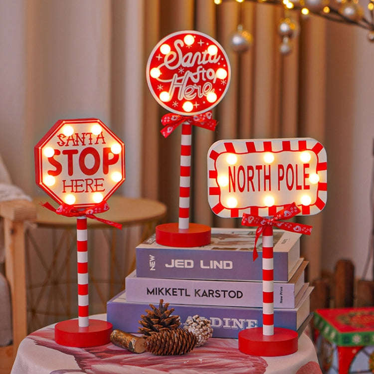 Christmas Street Sign STOP Decorative Lights Wooden Window Atmosphere LED Lights, Style: House