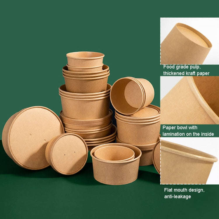 10pcs 1100ml Disposable Single PE Laminated Paper Bowl Round Soup Bowl Packed Fast Food Boxes(Mou...