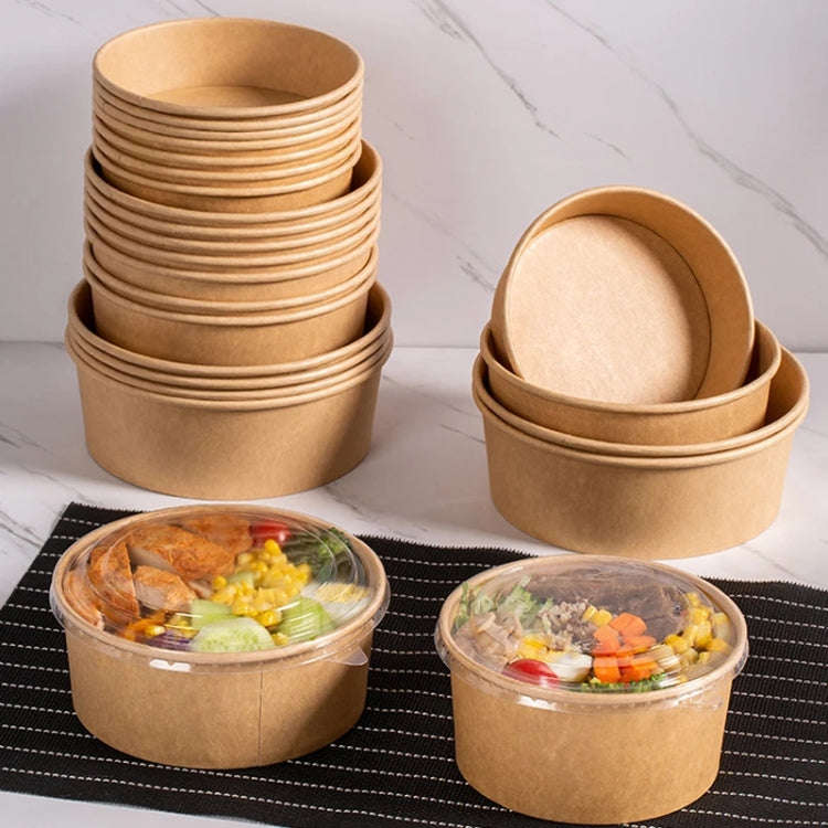 10pcs 1100ml Disposable Single PE Laminated Paper Bowl Round Soup Bowl Packed Fast Food Boxes(Mou...